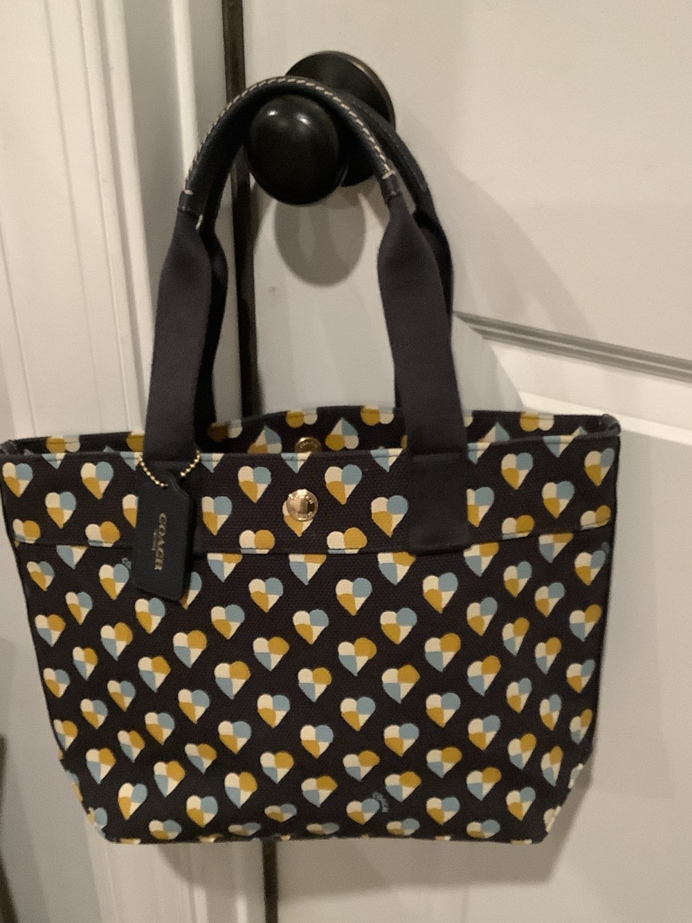 Coach Navy Heart-Print Tote with Gold and White Accents - Picture 7 of 7
